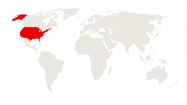 Globe Map Ljusgrå Färg Med Usa Marked Red Vektor Illustration — Stock vektor