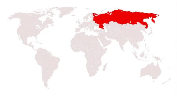 Världskarta Ljusgrå Färg Med Ryssland Märkt Röd Coronavirus Fara Koncept — Stock vektor