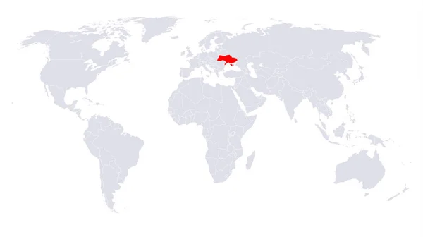 Grey Map World Ukraine Marked Red Vector Illustration — Stock Vector