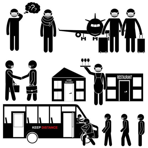 Quarantine Measures Corona Virus Mantener Distancia Médicos Especialistas Transporte Quedo — Archivo Imágenes Vectoriales