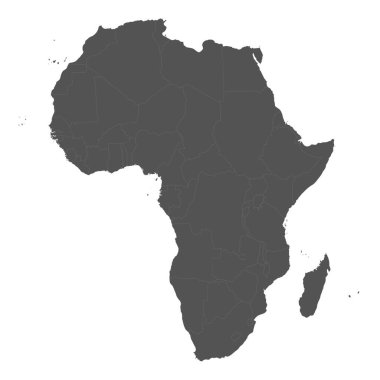 Beyaz Arkaplan 'da izole edilmiş gri renkli Afrika kıtasının ana hatları. Düz Tasarım. Vektör İllüstrasyonu