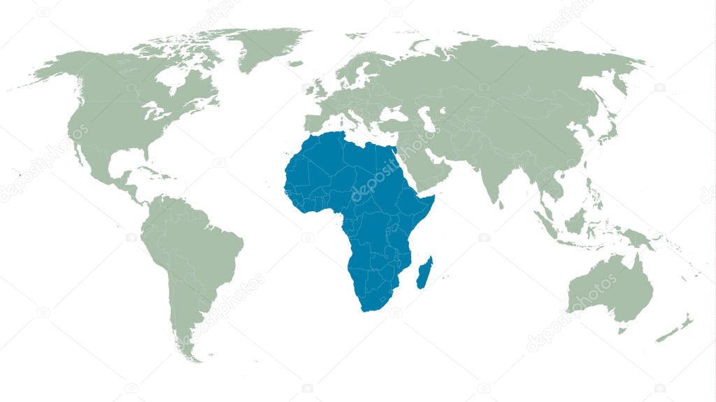 Africa Continent Marked Blue on Globe Map. Modern Flat Design. Vector Illustration