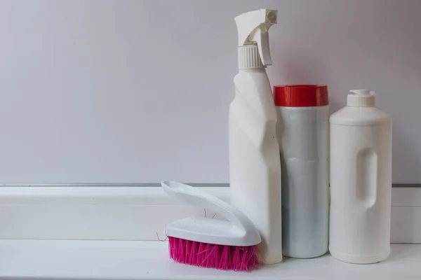 Limpieza Productos Herramientas Para Limpieza Casa Gel Limpiador Polvo Spray — Foto de Stock