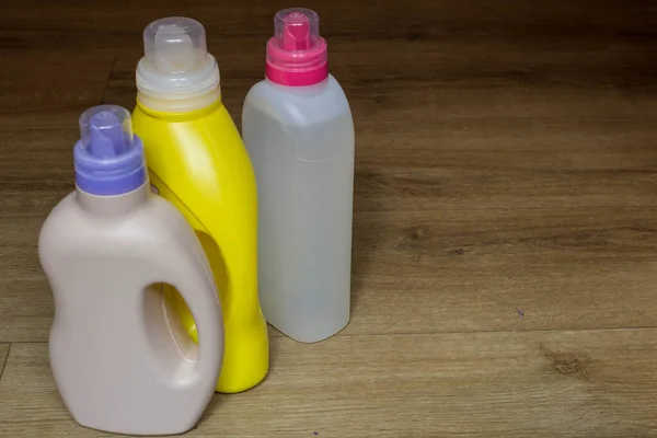 Medios Para Lavar Lavadora Lavar Geles Enjuagues Botellas Diferentes Colores — Foto de Stock