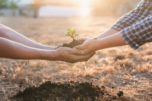 Окружающая среда Земля день в руках, два человека держат молодых Spro
