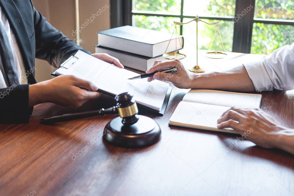 Professional male lawyer or counselor discussing negotiation leg