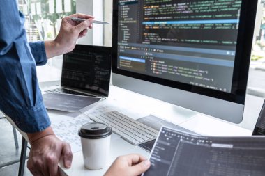 Team of developer programmer working on project in software deve
