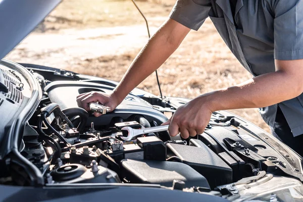 Technician Hands Car Mechanic Doing Auto Repair Service Maintenance Worker — 스톡 사진