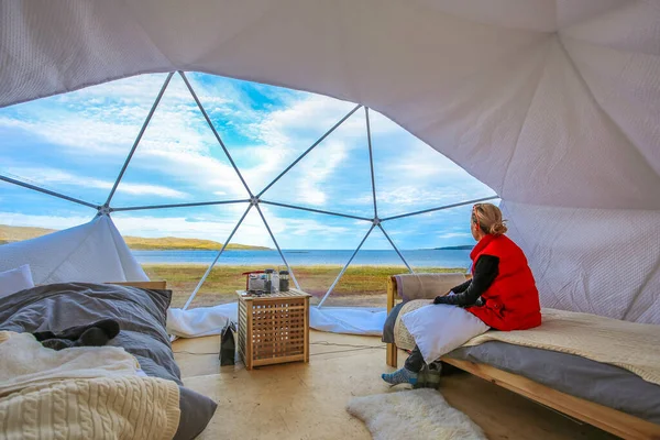 interior of a glamorous camp in the north of Russia on the shores of the Arctic Ocean