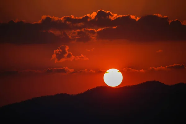 Rode Zonsondergang Bergen Van Myanmar — Stockfoto