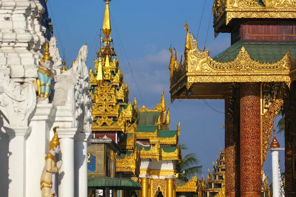 Gold Plated Elements Ancient Pagoda Myanmar Sunset — стокове фото