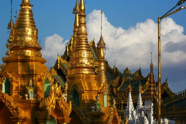 Gold Plated Elements Ancient Pagoda Myanmar Sunset — стокове фото