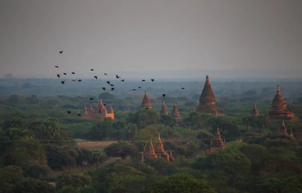 Salida Del Sol Sobre Valle Con Las Antiguas Pagodas Bagan — Foto de Stock