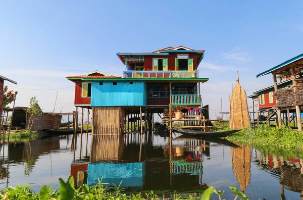 Houses Stilts Floating Village Inle Lake Myanmar — Stock Photo, Image