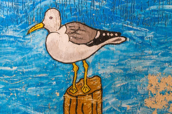 Dessin de mouette sur les murs os Essaouira medina, Maroc — Photo