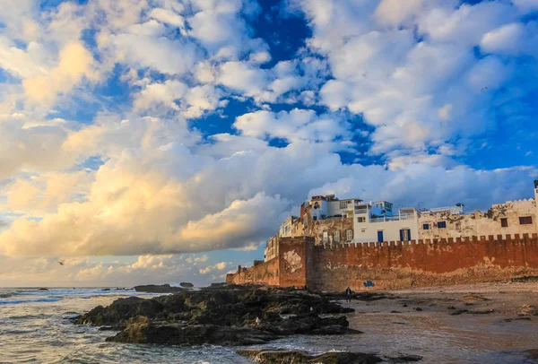 Antiche Mura Della Medina Essaouira Tramonto Nuvole — Foto Stock