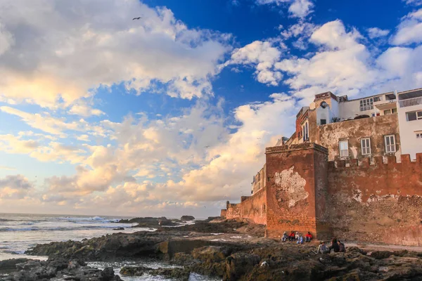 Antiche Mura Della Medina Essaouira Tramonto Nuvole — Foto Stock