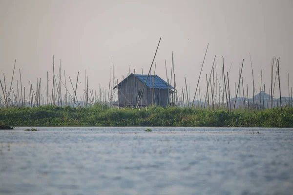 Casas Las Pilas Aldea Flotante Del Lago Inle — Foto de Stock