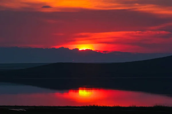 Невероятный Закат Озере Опук Черном Море Крым — стоковое фото