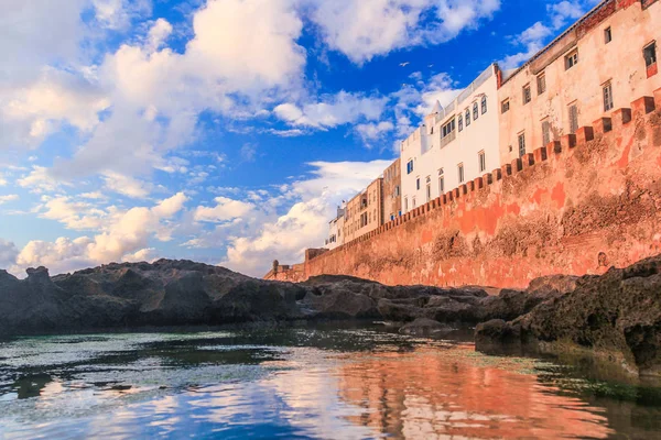 Antiche Mura Della Medina Essaouira Tramonto Nuvole — Foto Stock