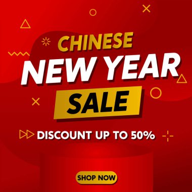 Çin Yeni Yıl İndirimi: Sınıflandırılmış Kırmızı Arkaplan ve Altın Renkli, Ürün Ekran Bayrağı, Poster, Broşür, El Kart İçin% 50 İndirim Şablonu