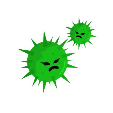 Virüs ya da Coronavirus Vektör Karakteri Kötü Yüzlü Düz Tasarım, Coronavirus tehlikesi ve halk sağlığı risk hastalığı ve grip salgını. Tehlikeli hücreli pandemik tıbbi konsept