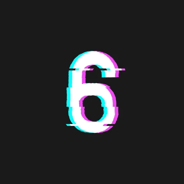 Nummer Oder Sechste Mit Glitch Effekt Stil Für Countdown Poster — Stockvektor