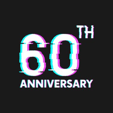 Banner, Poster, Flyer, Olay Logosu için Arıza Efekti Biçim Vektörlü 60. Yıldönümü Logosu