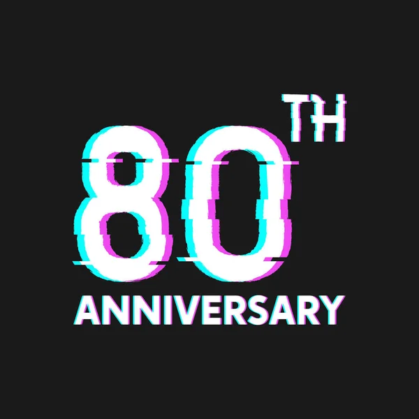 80Th Years Anniversary Logo Glitch Effect Style Vector Banner Poster — Stock Vector