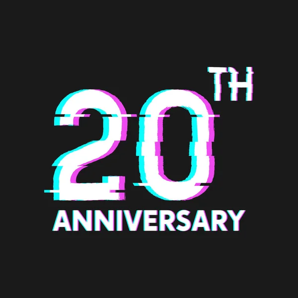 20Th Years Anniversary Logo Glitch Effect Style Vector Banner Poster — Stock Vector