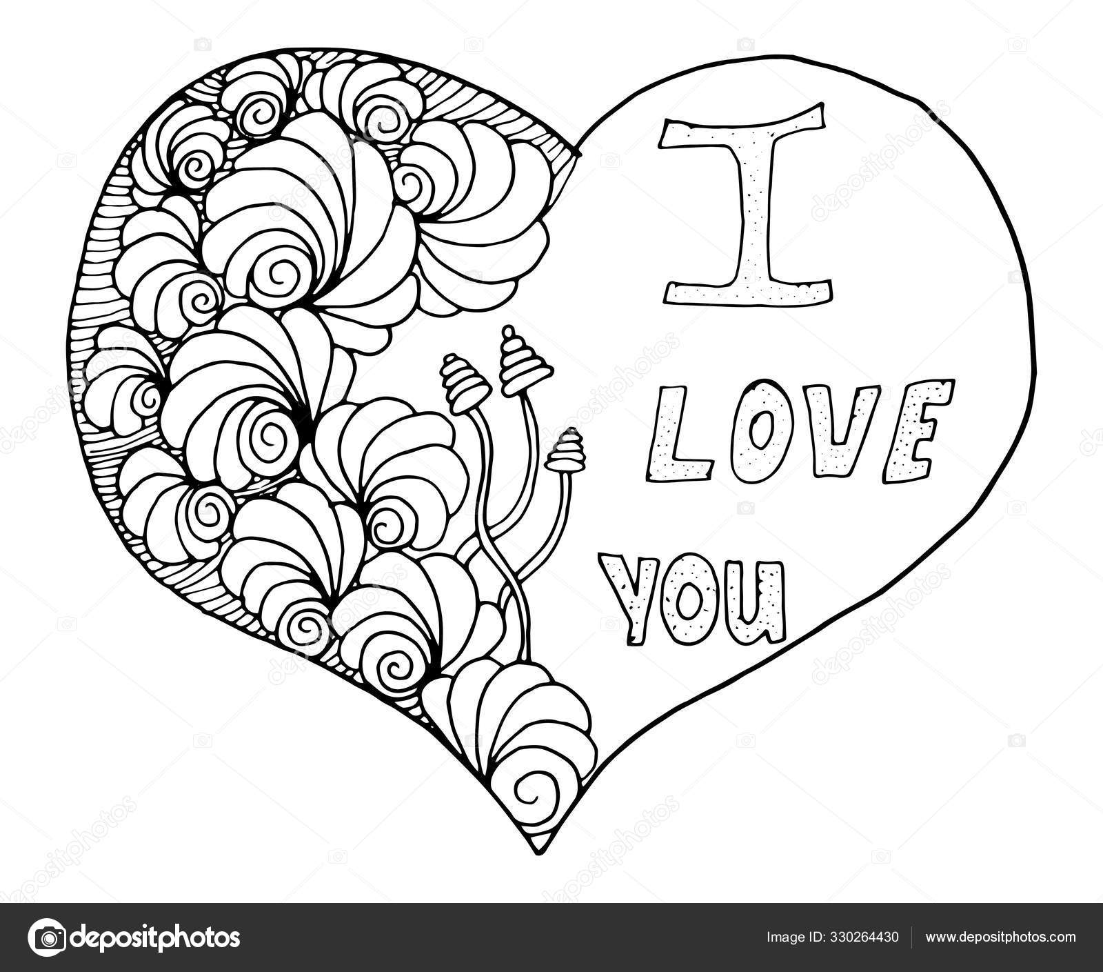 手工绘制的情人节彩绘装饰品，带有爱心的心形图案，为成人的彩色书籍、纹身、 T恤衫或印刷品提供纠结的部落风格. 图库矢量图©LilitaBast  330264430, image size:1600x1409