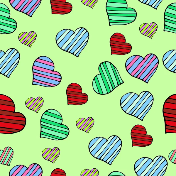 A variety of beautiful hearts for Valentine's Day. Hand-drawn vector illustration. Seamless pattern. — 스톡 벡터