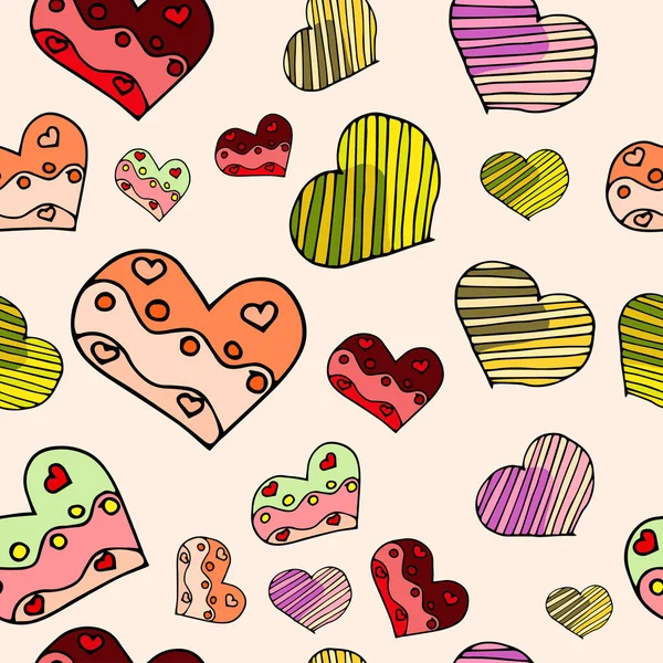 A variety of beautiful hearts for Valentine's Day. Hand-drawn vector illustration. Seamless pattern.Textures for clothes, wrapping paper, souvenirs and invitations. — 스톡 벡터