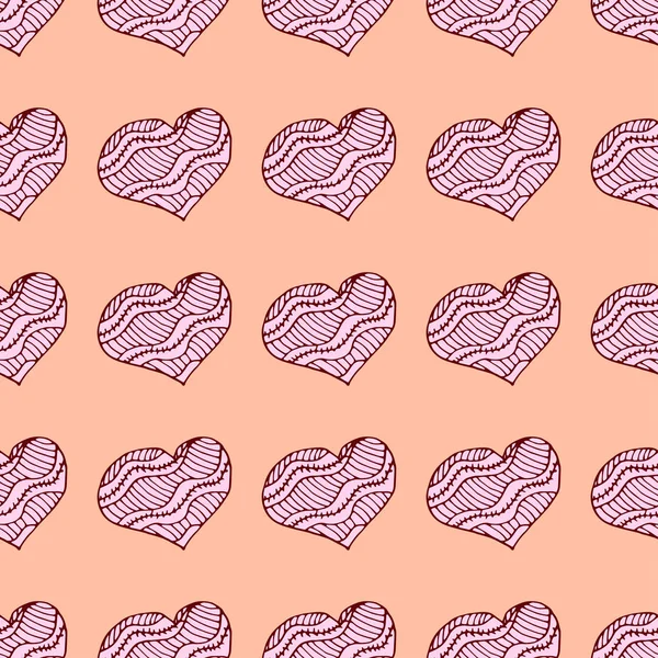 A variety of beautiful hearts for Valentine's Day. Hand-drawn vector illustration. Seamless pattern. — 스톡 벡터