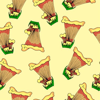 Chanterelle mantarlı kusursuz desen. Serbest çizim.