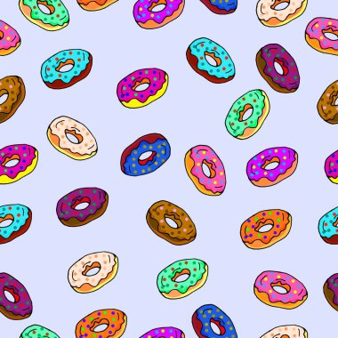 Donut, kremalı çörek ve lezzetli hamur işleri. Kusursuz vektör çizimi beyaz arkaplanda izole edildi.