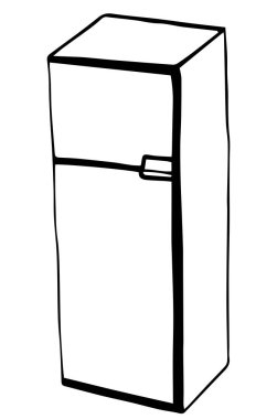 El çizimi buzdolabı karalaması. Skeç tarzı simge. Dekorasyon elemanı. Beyaz arkaplanda izole.