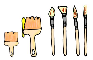 Elle çizilmiş sanat fırçaları. Vektör çizimi beyaz arkaplanda izole edildi.