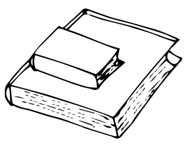 Çizim defteri. Okul ögeleri elle çizilmiş.