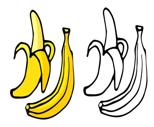 Bunte Bananen isoliert auf weißem Hintergrund. Vektorillustration mit tropischen Früchten. ideal für Dekoration, Geschenkpapier-Design, Grußkarten. Doodle — Stockvektor