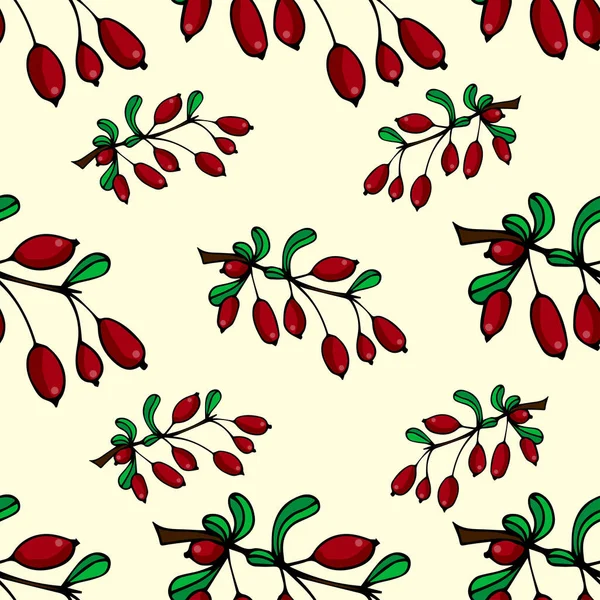 Cute seamless pattern .Barberry branch icons on a beautiful background. Элементы для вашего дизайна. Векторная иллюстрация . — стоковый вектор