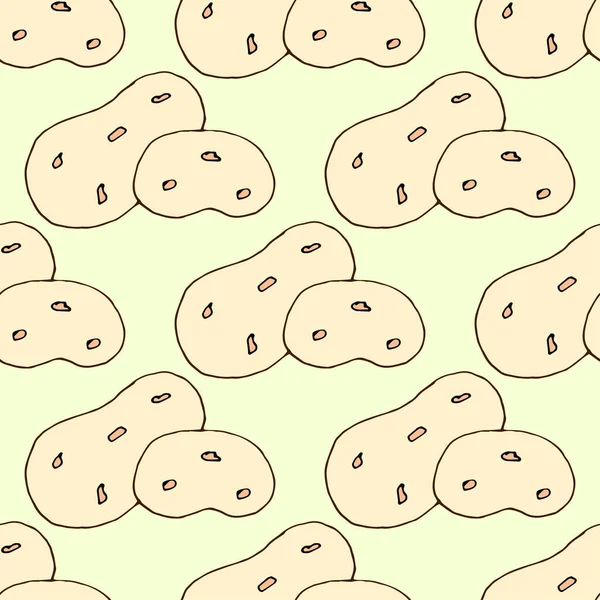Cute seamless pattern.Potatoes icon with the inscription on a beautiful background. Vegetarian elements for your design. — 스톡 벡터
