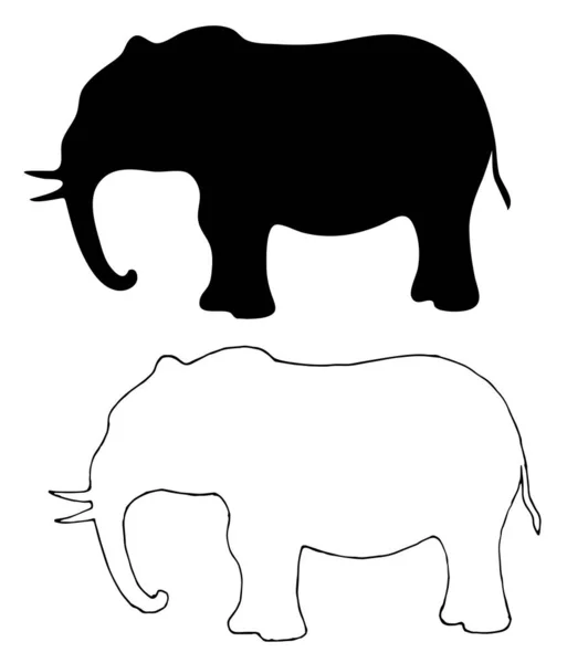 Afrikansk elefant siluett view .Vector handritad illustration isolerad på vit bakgrund. — Stock vektor