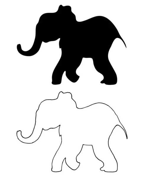 Vista de silueta de elefante africano. Ilustración dibujada a mano vectorial aislada sobre fondo blanco . — Vector de stock