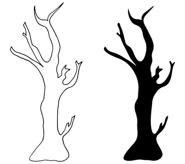 Silhouette d'arbre mort. Vieille couronne vectorielle en chêne sec sans feuilles isolées sur blanc . — Image vectorielle
