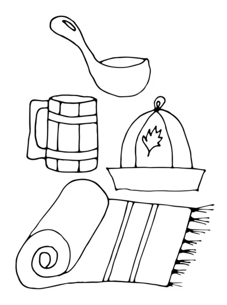 Conjunto de iconos vectoriales dibujados a mano. Productos para baño e higiene personal. Bonita ilustración de dibujos animados . — Vector de stock