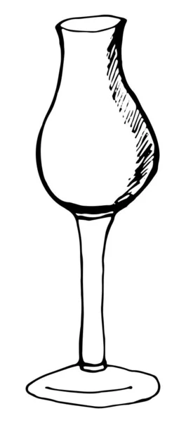 Gerechten, gerechten voor een bar, restaurant. Geïsoleerde vectorillustratie. Prachtig met de hand getrokken wijnglas. — Stockvector
