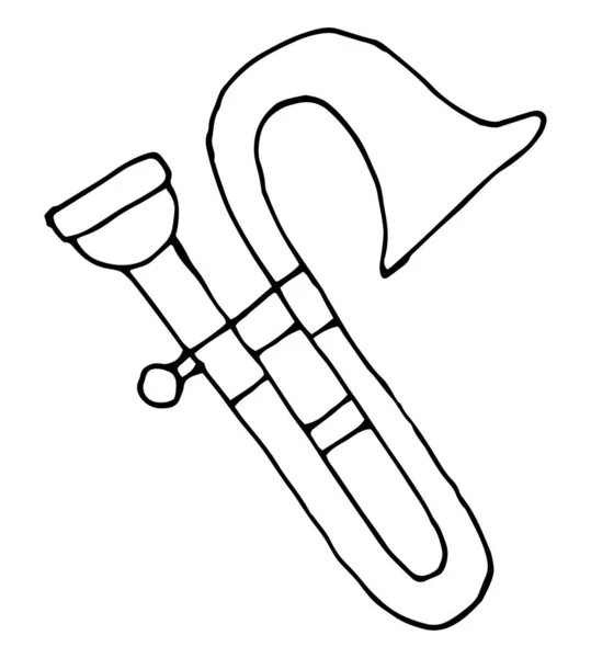 Uma única linha de desenho de trombone baixo . — Vetor de Stock