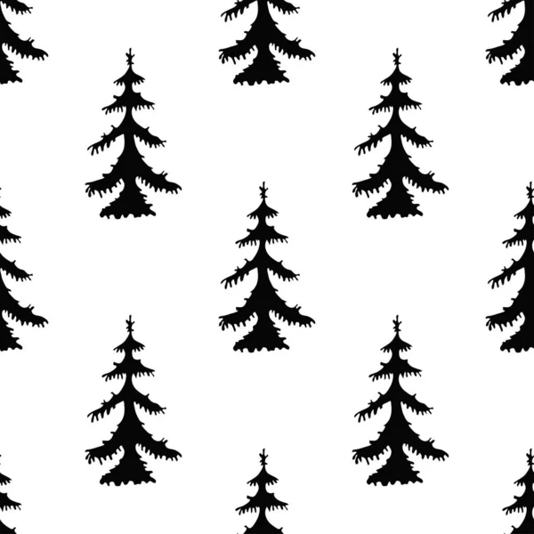 木のシルエットでシームレスなパターン。美しい背景にベクトル手描きイラスト. — ストックベクタ