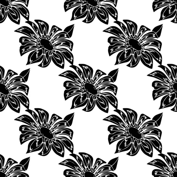 Padrão sem costura com belas flores de gazânia desenhadas à mão. Vector doodle isolado sobre fundo branco . — Vetor de Stock